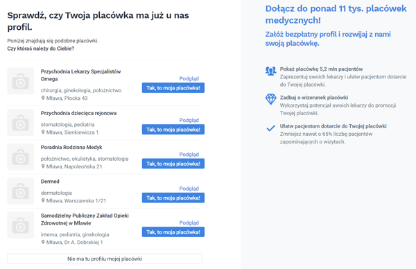 przejmowanie profilu placowki